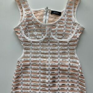 AKIRA White and Pink Embellished Dress